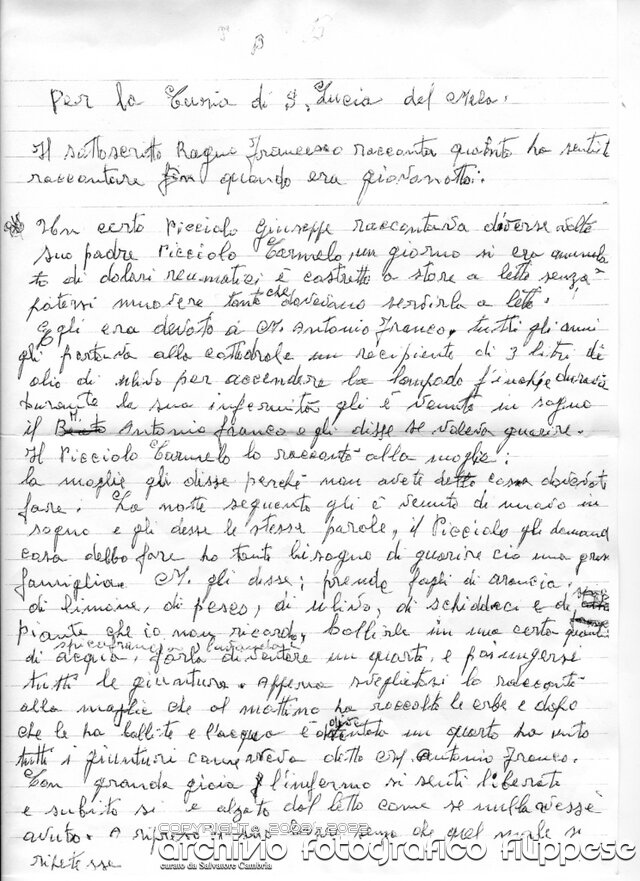 Lettera di Francesco Ragno alla Curia